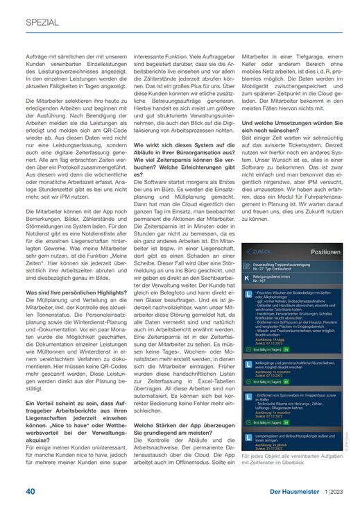 „Der Hausmeister“ 1/2023, Seite 40: Nutzer-Interview mit Timo Straub zur iPM-Cloud